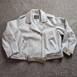 Levis Motorcycle Jacket Womens Plus Size 3X Off White Faux Leather Zip Up New